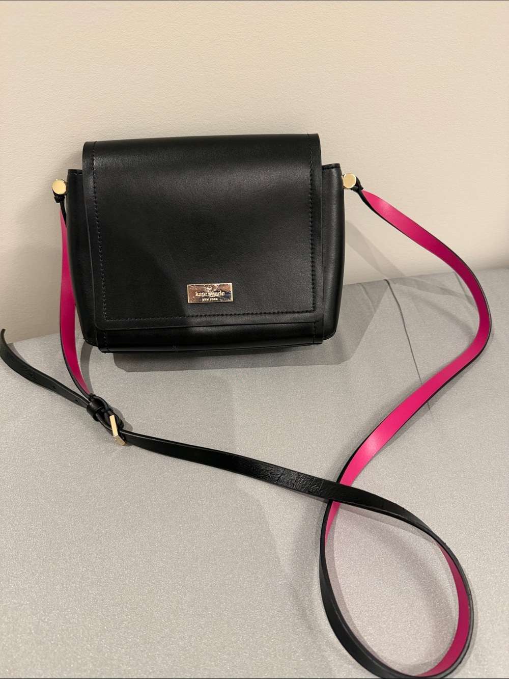 kate spade Black Leather Crossbody with Hot Pink Strap